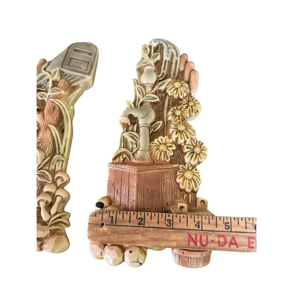 Vtge Chalkware Mushrooms Flower MCM Mail Box & Hand Pump Wall Front Porch Decor